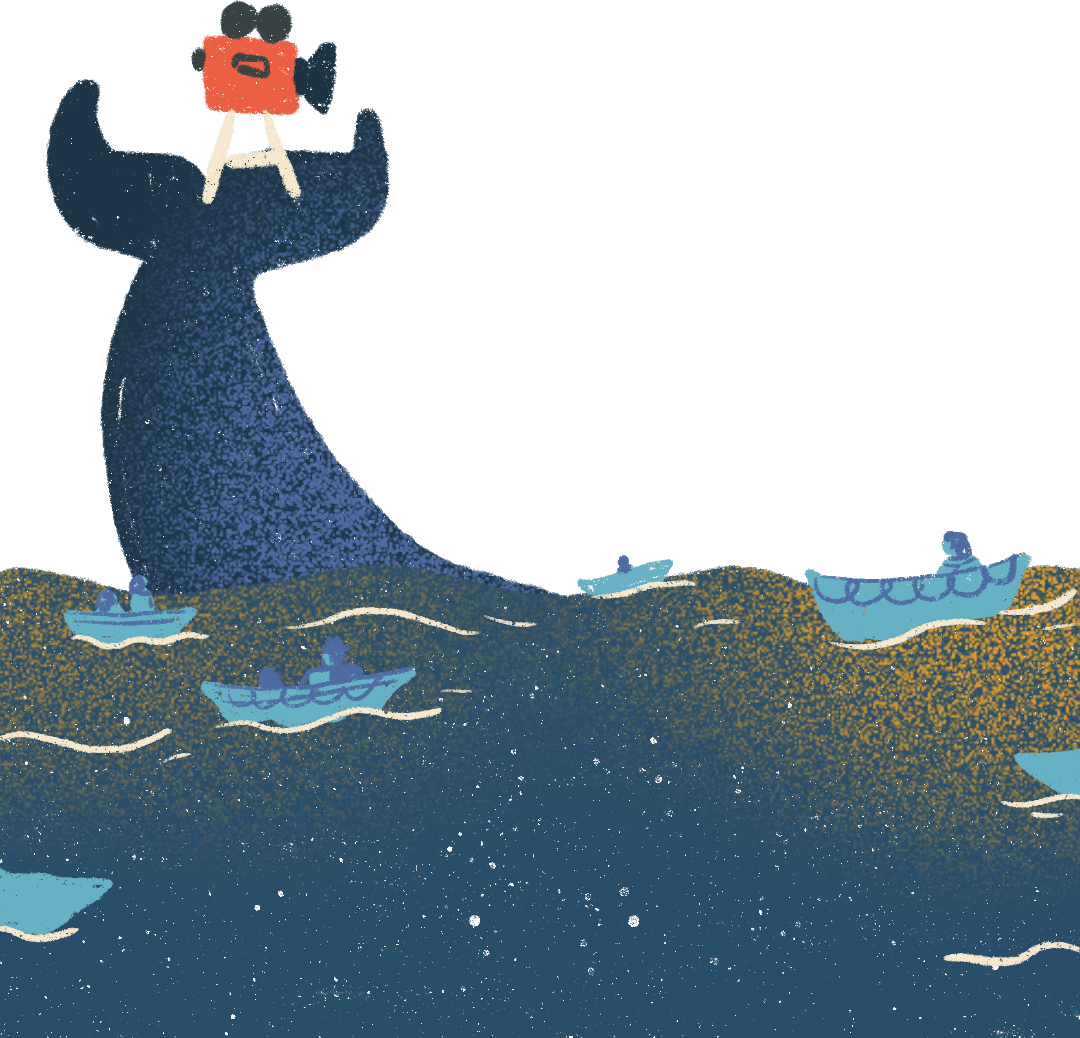 Ballena proyectada como en una pantalla de cine